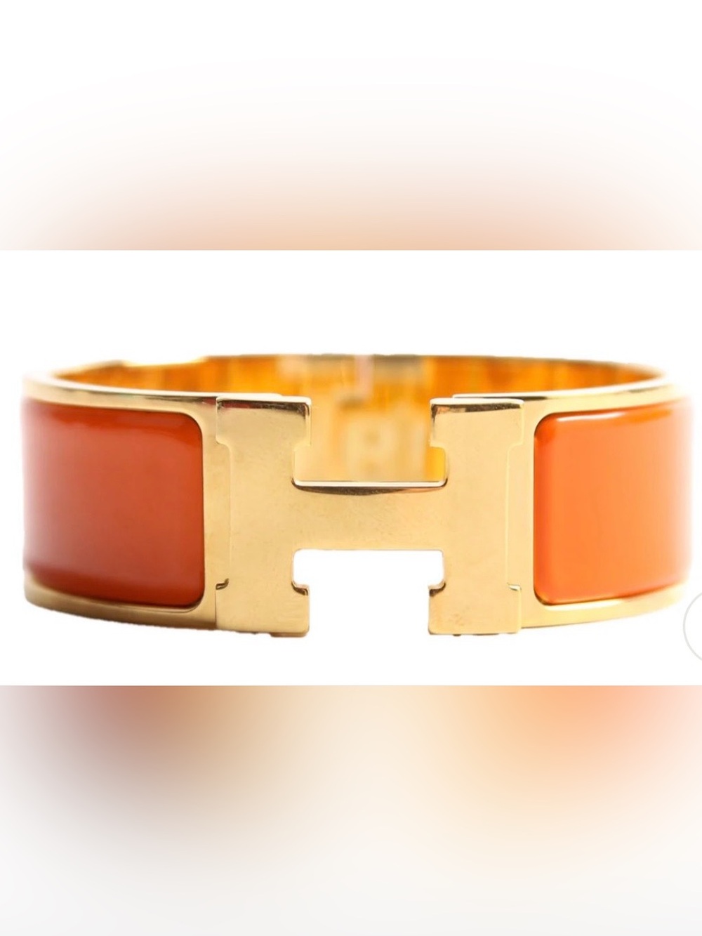 Hermès Clic Clac H PM Bracelet Orange Enamel Gold Plated Made in France - Picture 6 of 7